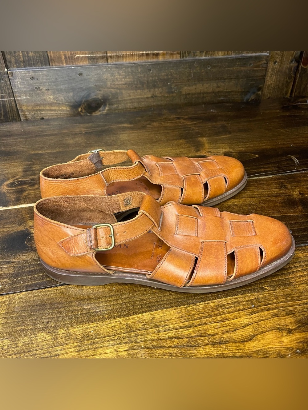 Cole Haan Mens 12 Brown Leather Fisherman Buckle Sandals Resortwear Old Money